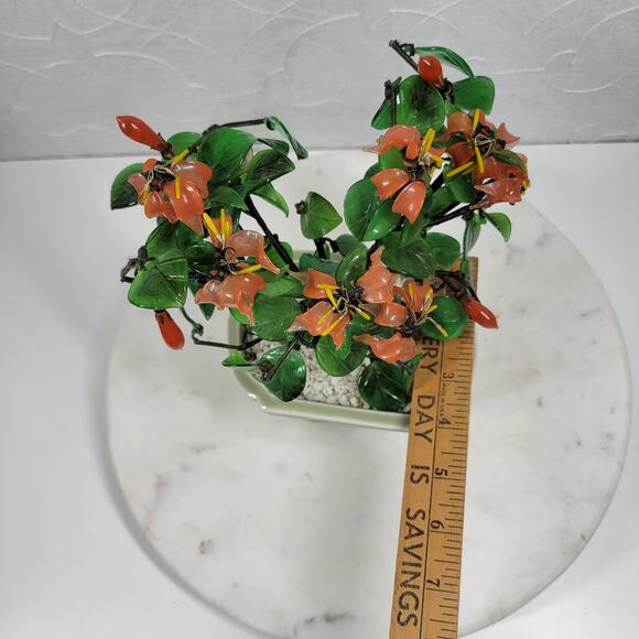VTG Glass Faux Jade Bonsai Tree 9" Green Coral Handcrafted Art Ceramic Pot - Picture 10 of 16